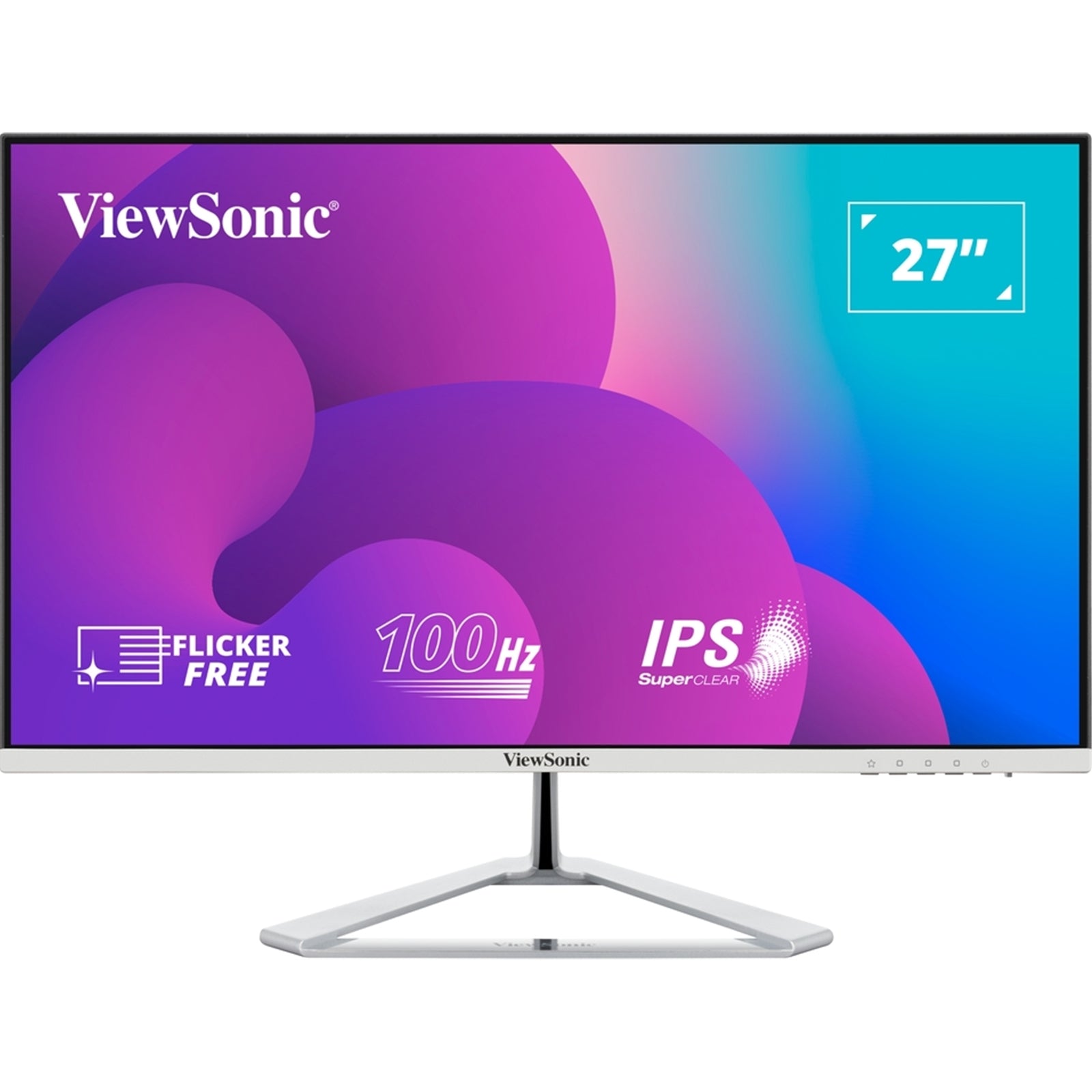 Viewsonic VX2776-SMH 27 Inch IPS Frameless Monitor, Full HD, 100Hz, 4ms, VGA, 2xHDMI, Int PSU, VESA, Chrome Stand, Speakers-PCR Business Solutions Ltd